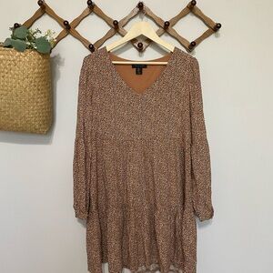 Tahari Brown Long Sleeve V-Neck Sundress
